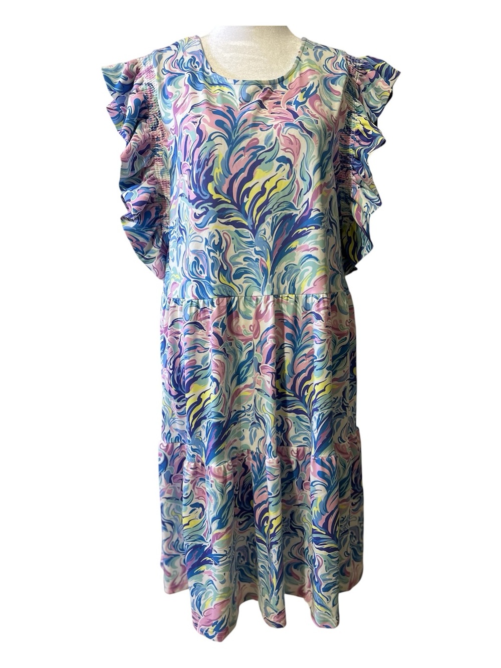 Simply Southern Pastel Swirl Midi Dress - Blue, Pink, Yellow